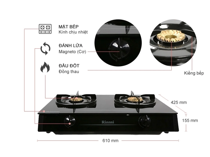 BẾP GAS RINNAI RV-6DOUBLE GLASS (L)