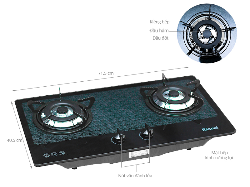 Th&ocirc;ng số kỹ thuật Bếp gas &acirc;m Rinnai RVB-2BG(D)N