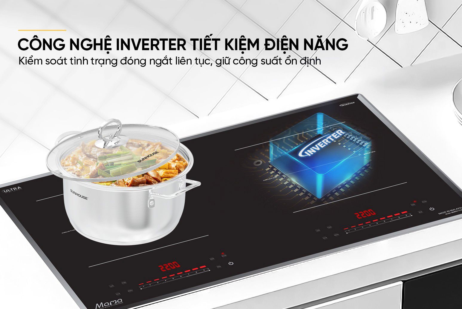 Bếp từ âm đôi SUNHOUSE MAMA inverter MMB82172-MMC, 4400W