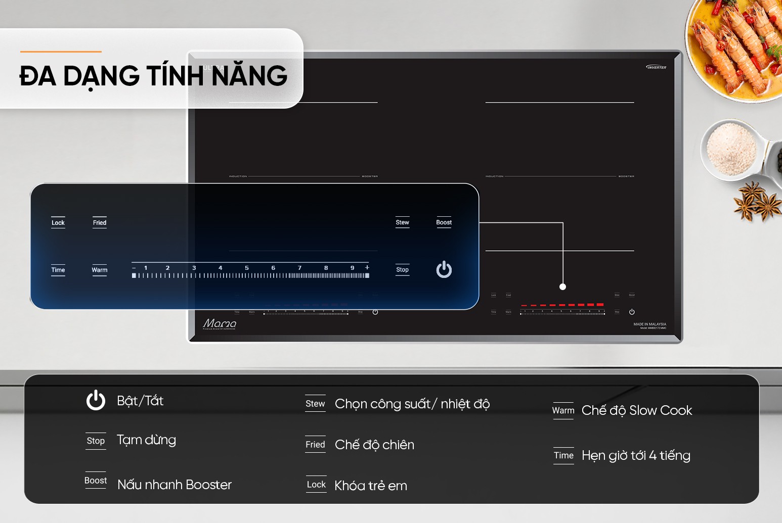 Bếp từ âm đôi SUNHOUSE MAMA inverter MMB82172-MMC, 4400W