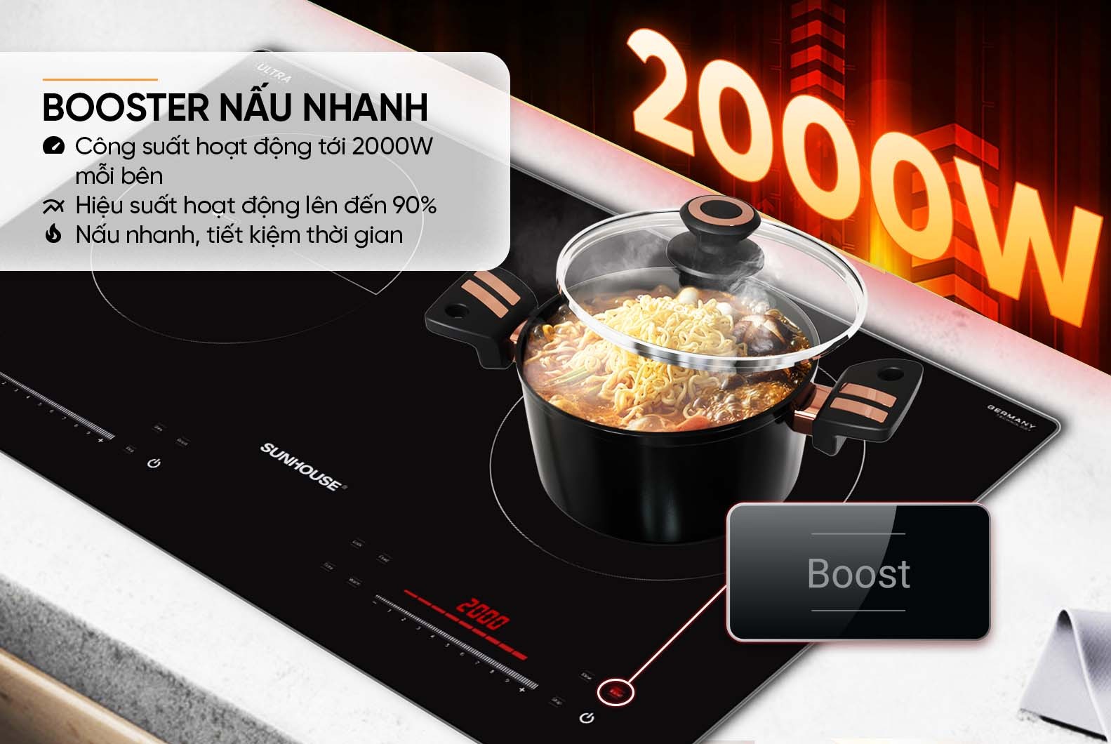 Bếp từ âm đôi SUNHOUSE SHB-588DI, 4000W