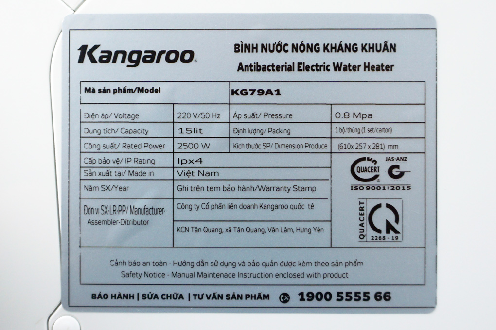 Bình nóng lạnh 15L Kangaroo KG79A1