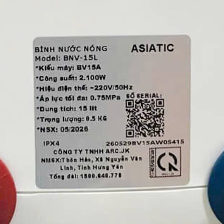 Bình nóng lạnh Asiatic 15 lít BV15A