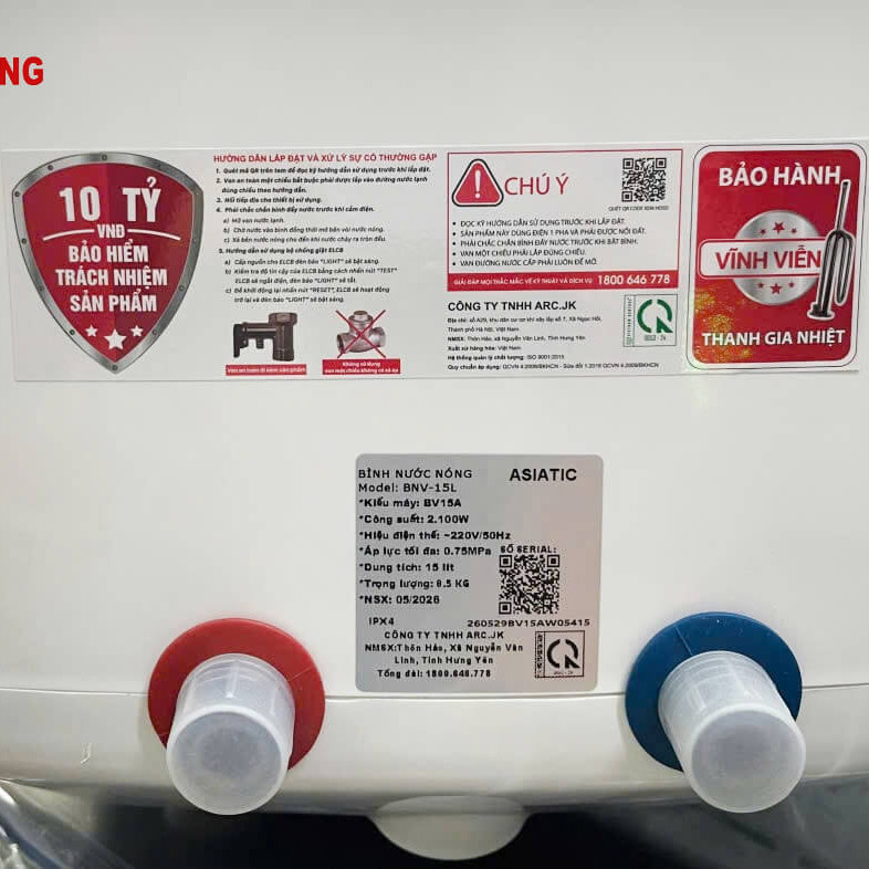 Bình nóng lạnh Asiatic 15 lít BV15A