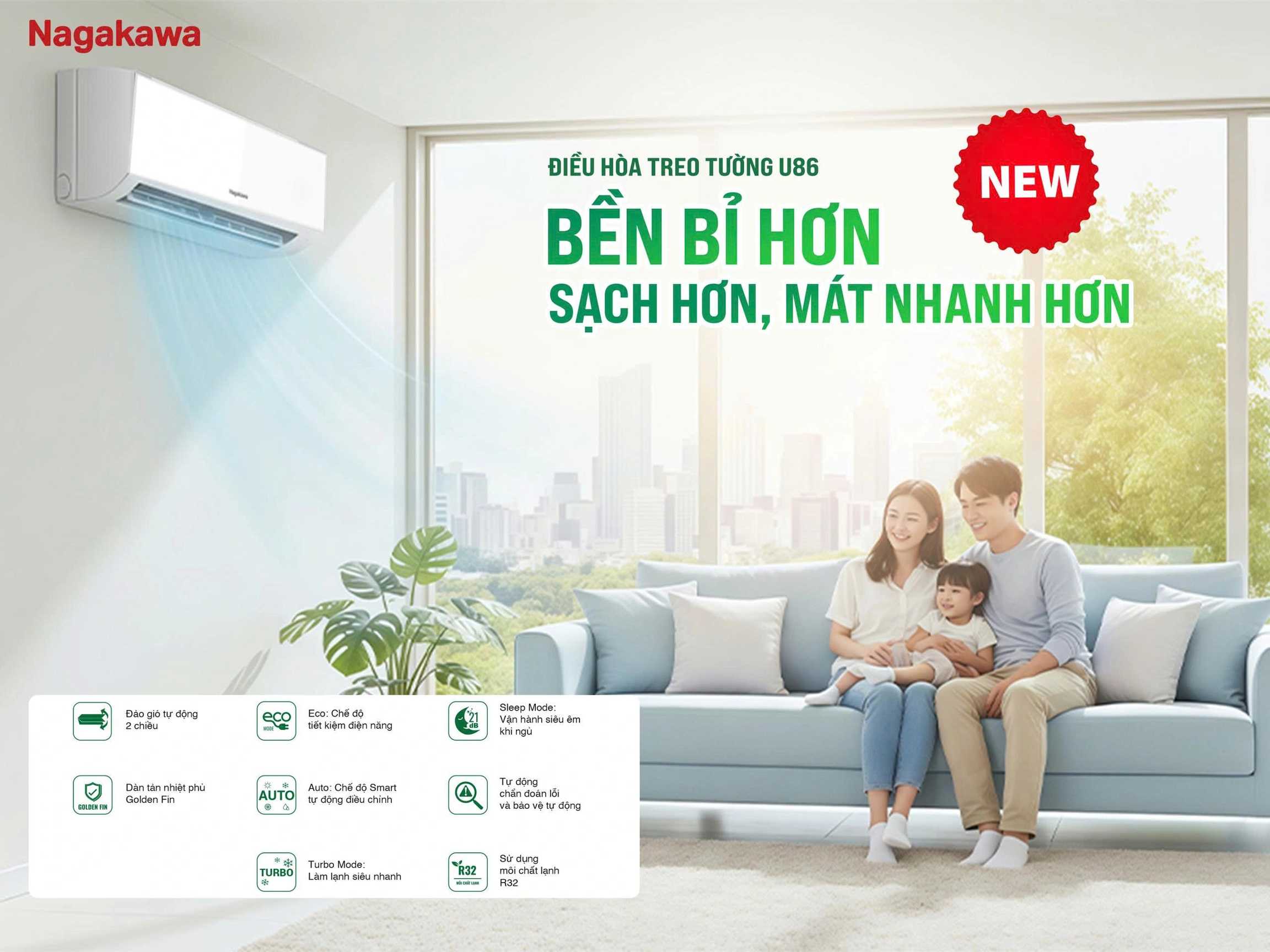 Điều hòa Nagakawa 9000btu 1 chiều NS-C09R2B52