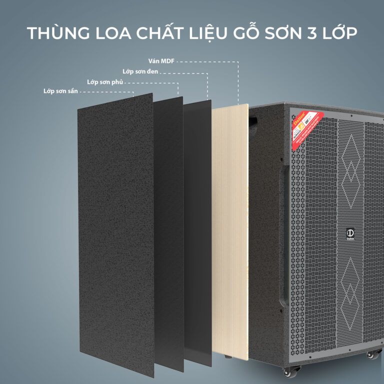 Thùng loa di động Dalton vỏ gỗ MDF sơn 3 lớp, mặt lưới bảo vệ và bánh xe di chuyển